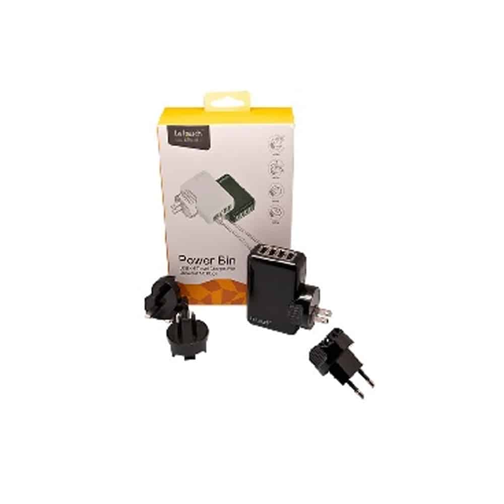 CARREGADOR 4 PORTAS USB – FICHAS UNIVERSAIS – PRETO