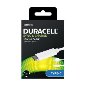 Cabo Duracell Usb Type C to Usb 3.0 1 Metro Branco