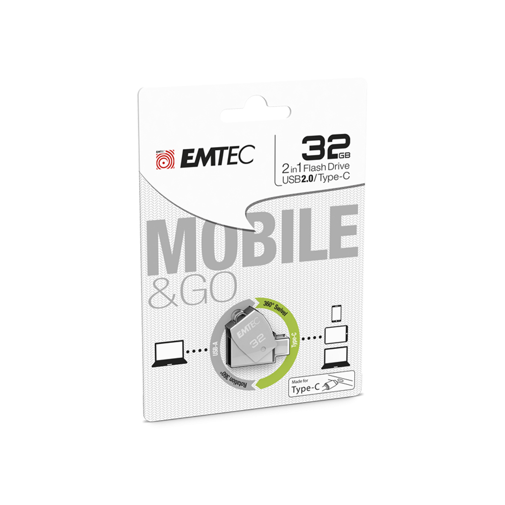 Pen Drive Emtec Dual T250 Usb2.0 + Type-C 32Gb