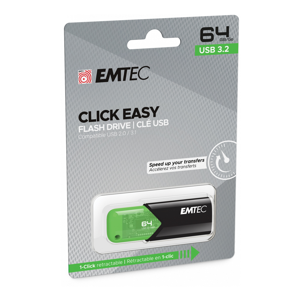 Pen Drive Emtec B110 64Gb Click Easy Usb 3.2 Verde