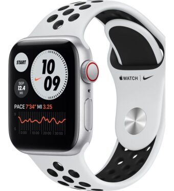 Apple Watch SE GPS Celular 40mm Caixa de Alumínio em Prateado Correia Nike Desportiva Platina Puro e Preta