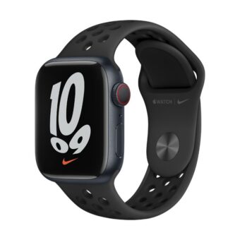 Apple Watch Series 7 Nike GPS Celular 41 mm Caixa de Alumínio em Preto Meia Noite Correia Desportiva Nike Preta