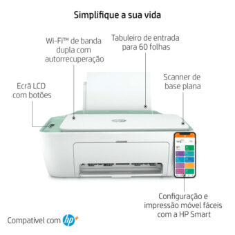 Multifunções Jacto Tinta HP Deskjet 2722e WiFi Fax Movel Branca e Verde 4