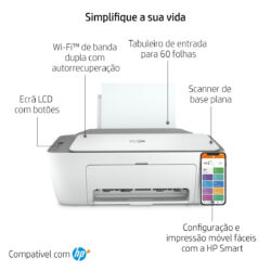 Multifunções Jacto de Tinta HP Deskjet 2720e WiFi Fax Movel Branca 5