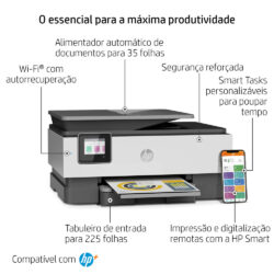 Multifunções Jacto de Tinta HP Officejet Pro 8022e WiFi Fax Duplex Branca 3