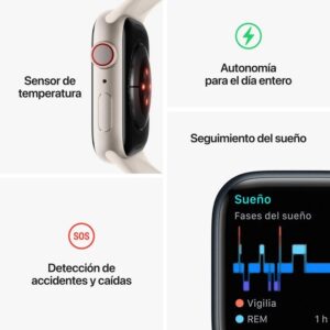 Apple Watch Series 8 GPS Celular 41mm Caixa de Alumínio em Preto MeiaNoite Correia Desportiva Preto MeiaNoite