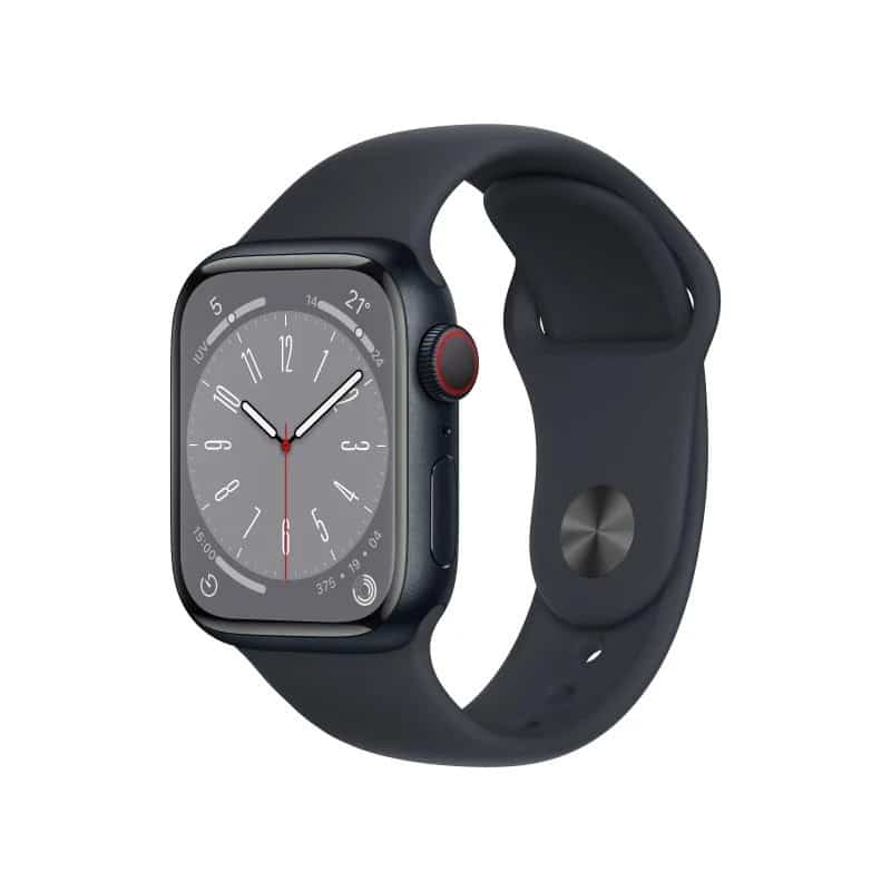Apple Watch Series 8 GPS Celular 41mm Caixa de Alumínio em Preto MeiaNoite Correia Desportiva Preto MeiaNoite