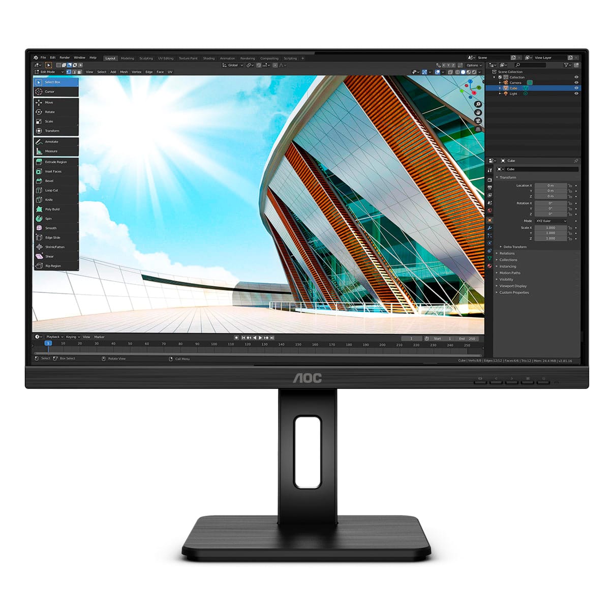 Monitor Profissional AOC 24P2C 23.8 Full HD Multimedia Preto