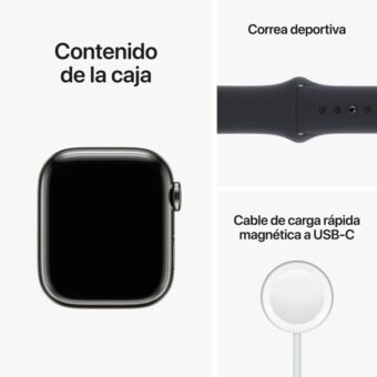 Apple Watch Series 8 GPS Celular 41mm Caixa em Aço Inoxidável Cinza Correia Desportiva Preta