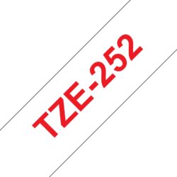Fita Compatível Brother TZe252 Laminada Texto Vermelho em Fundo Branco 24mm x 8 metros