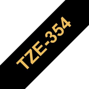 Fita Compatível Brother TZe354 Laminada Texto dourado em Fundo Preto 24mm x 8 metros