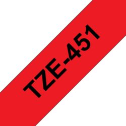Fita Compatível Brother TZe451 Laminada Texto Preto em Fundo Vermelho 24mm x 8 metros