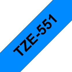 Fita Compatível Brother TZe551 Laminada Texto Preto em Fundo Azul 24mm x 8 metros