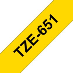 Fita Compatível Brother TZe651 Laminada Texto Preto em Fundo Amarelo 24mm x 8 metros