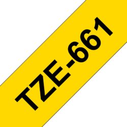 Fita Compatível Brother TZe661 Laminada Texto Preto em Fundo Amarelo 36mm x 8 metros