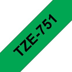 Fita Compatível Brother TZe751 Laminada Texto Preto em Fundo Verde 24mm x 8 metros