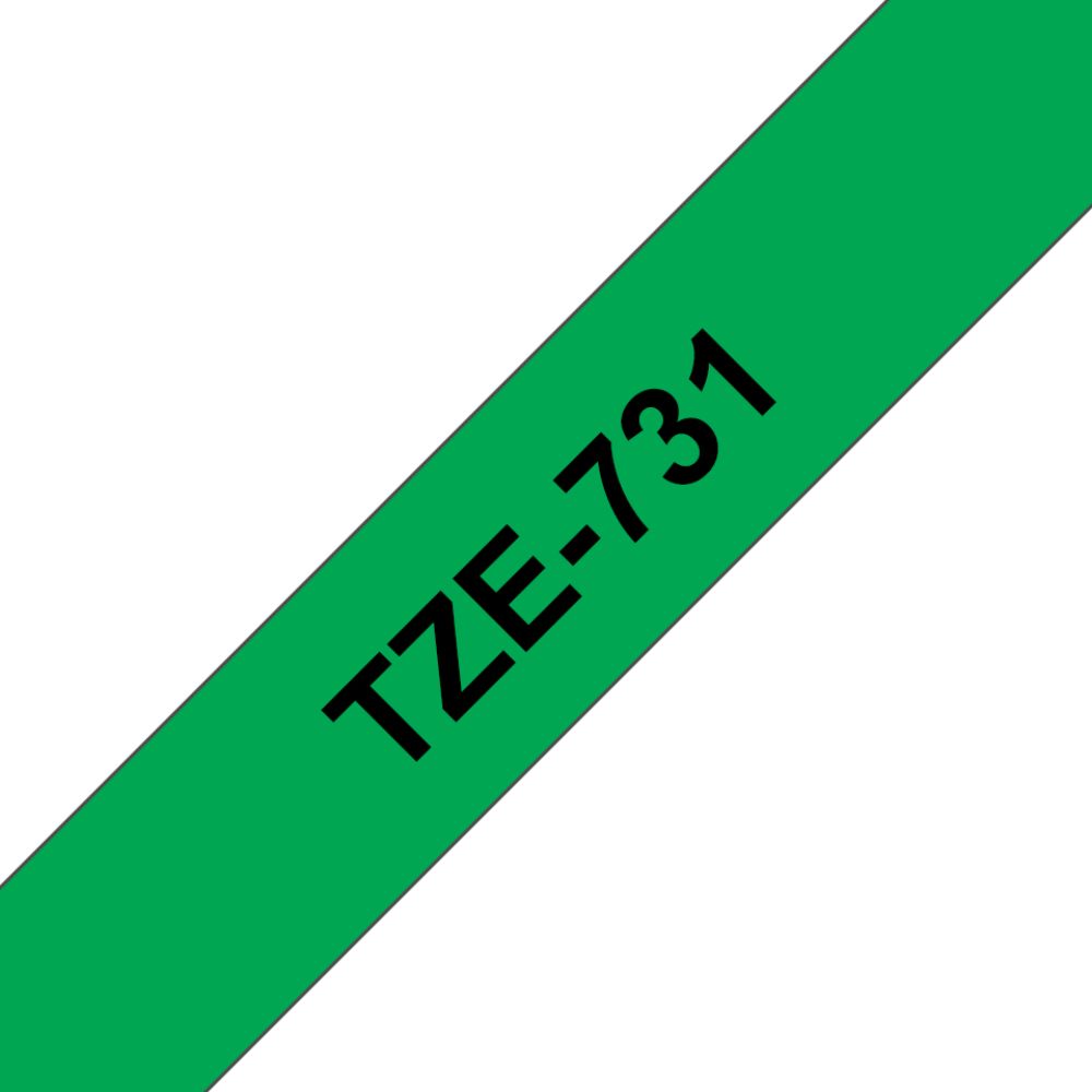 Fita Original Brother TZe731 Laminada Texto Preto em Fundo Verde 12mm x 8 metros - Image 2