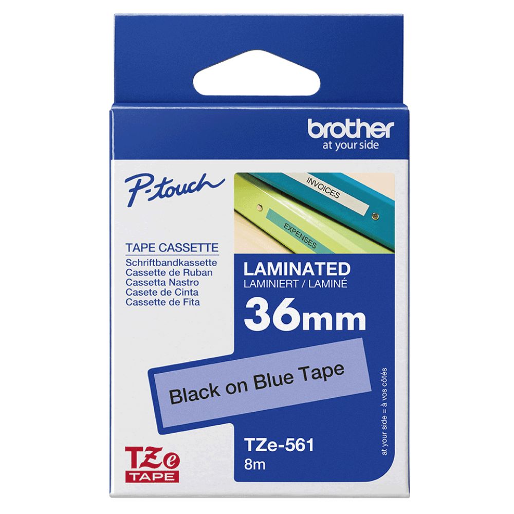 Fita Original Brother TZe561 Laminada Texto Preto em Fundo Azul 36mm x 8 metros - Image 3