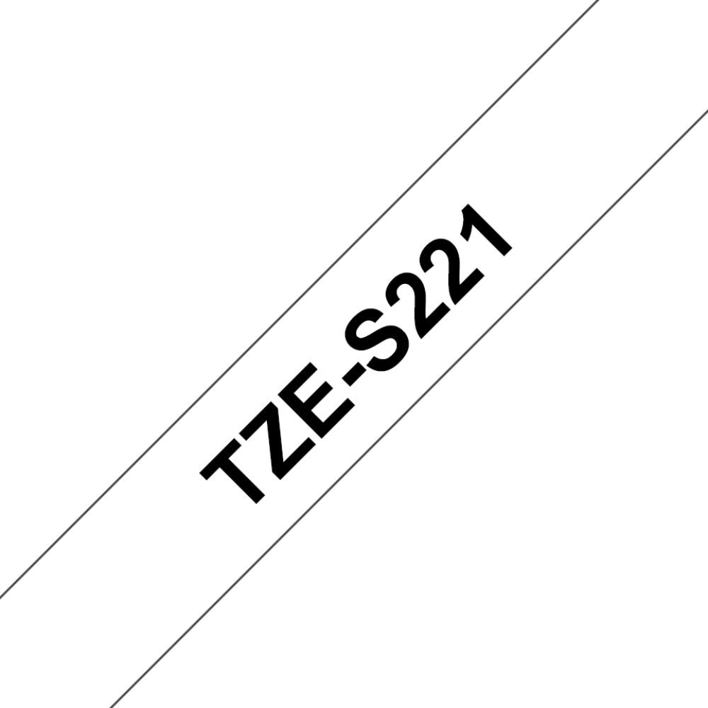 Fita Original Brother TZeS221 Laminada Super Adesiva Texto Preto em Fundo Branco 9mm x 8 metros - Image 2