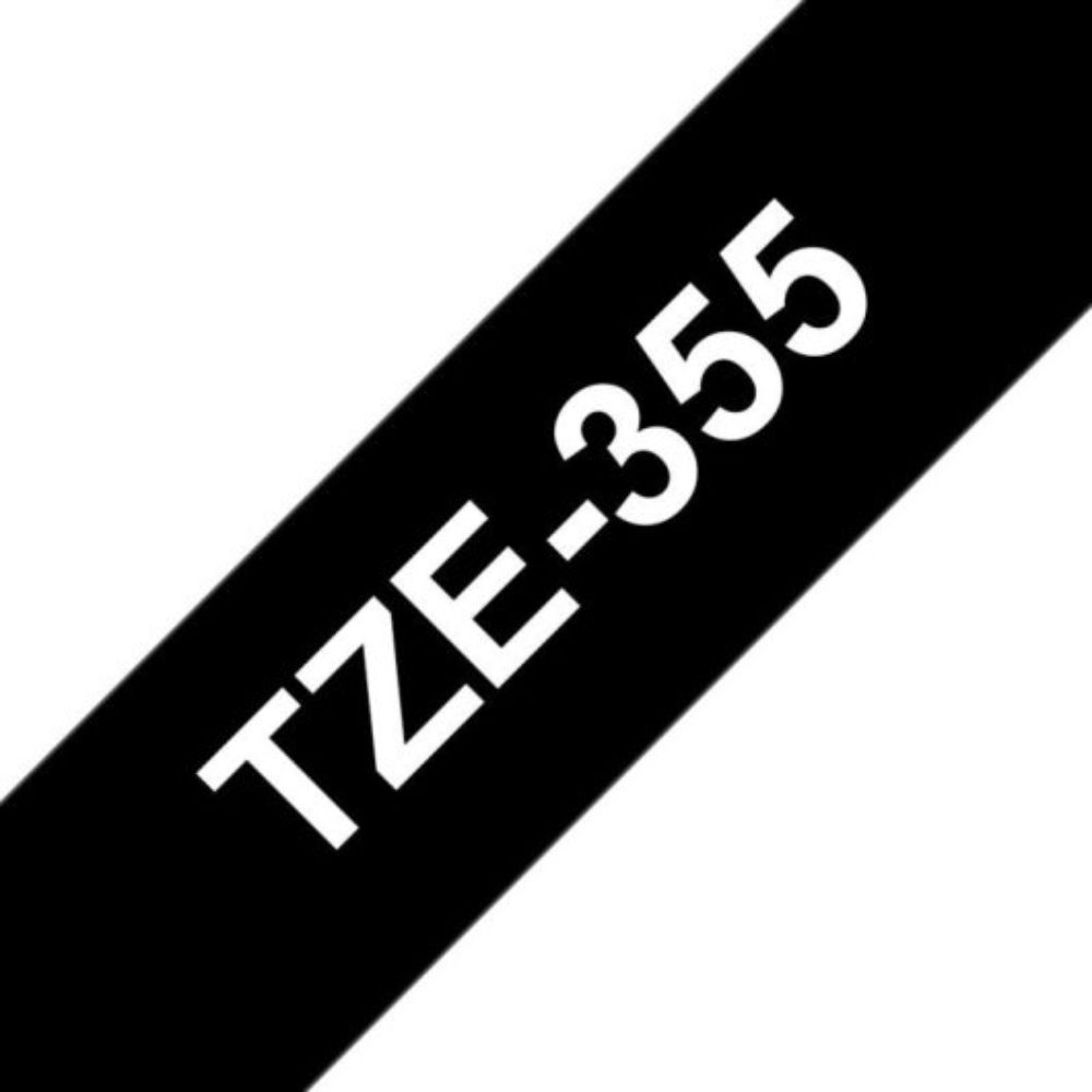 Fita Original Brother TZe355 Laminada Texto Branco em Fundo Preto 24mm x 8 metros - Image 2
