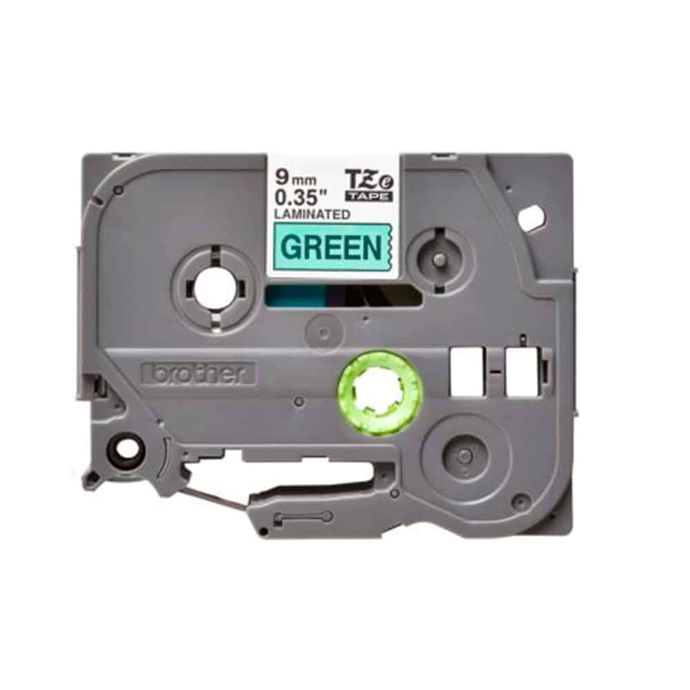 Fita Original Brother TZe721 Laminada Texto Preto em Fundo Verde 9mm x 8 metros