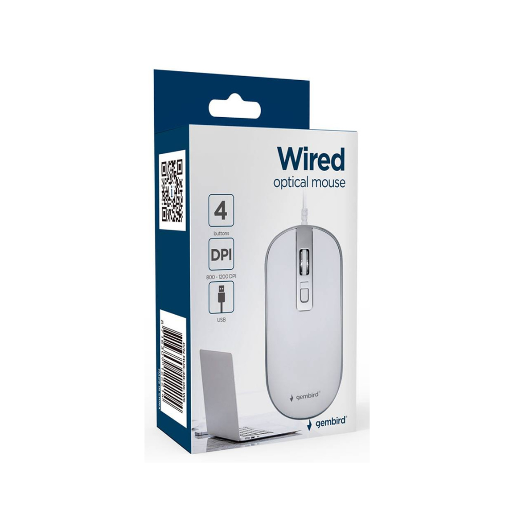 Rato Gembird USB 2.0 1200Dpi Branco/Cinza - Image 3