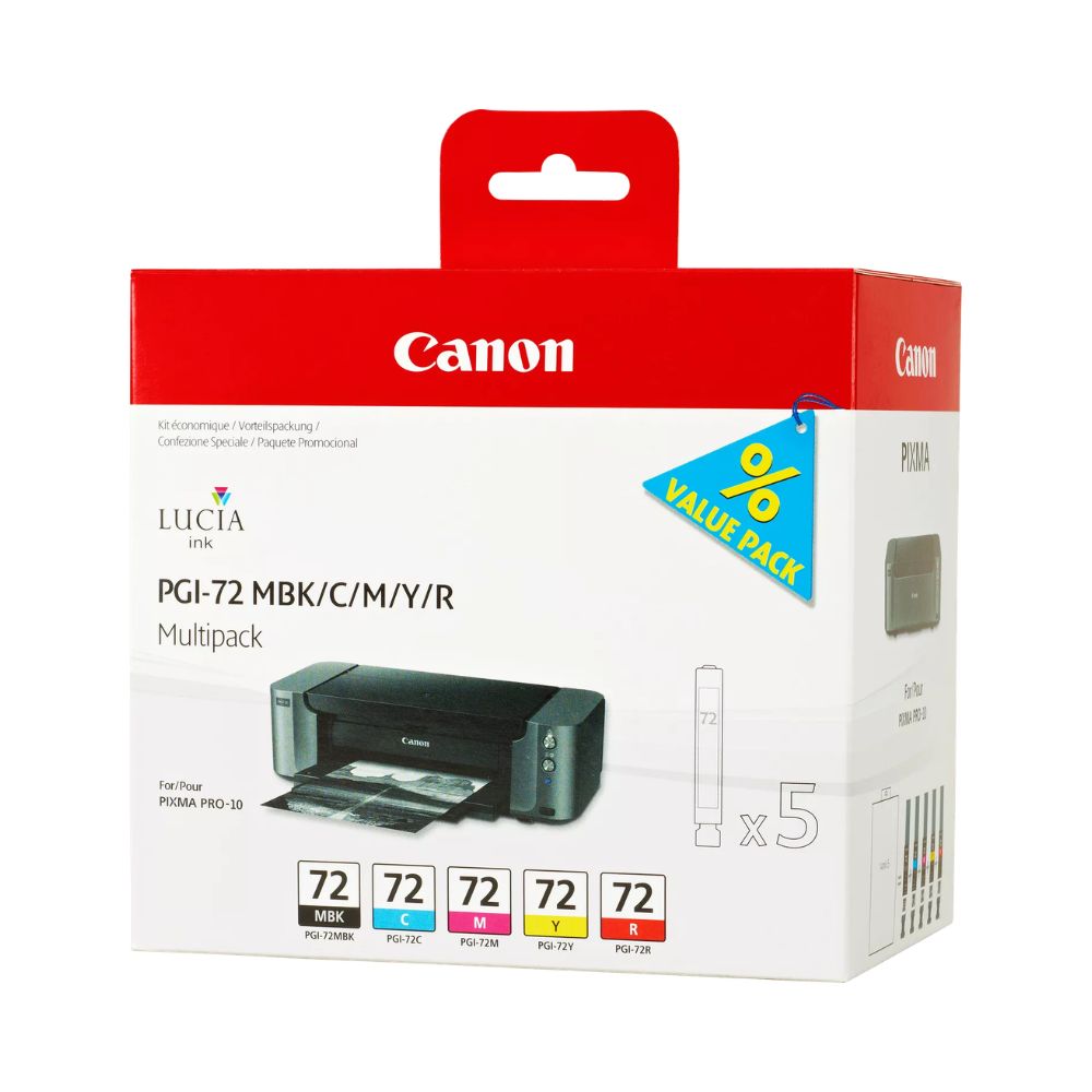Tinteiro Original Canon PGI72 Pack de 5 Cores - Preto Mate Azul Magenta Amarelo Vermelho 6402B009 - Image 2
