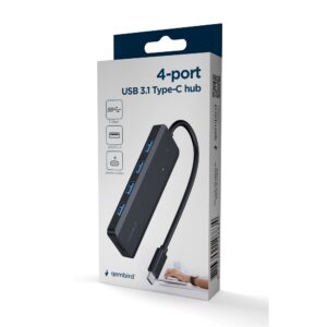 Hub Type-C Gembird com 4Portas Usb 3.0 Preto