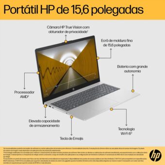 Portátil HP Pavilion 15-FC0017NP R5 7520U 16GB 512GB SSD 15.6 FHD Sem SO