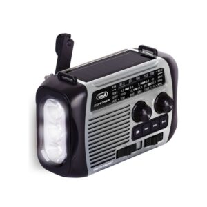 Rádio Portátil AM/FM/BT com Painel Solar Dínamo e Lanterna - Cinza