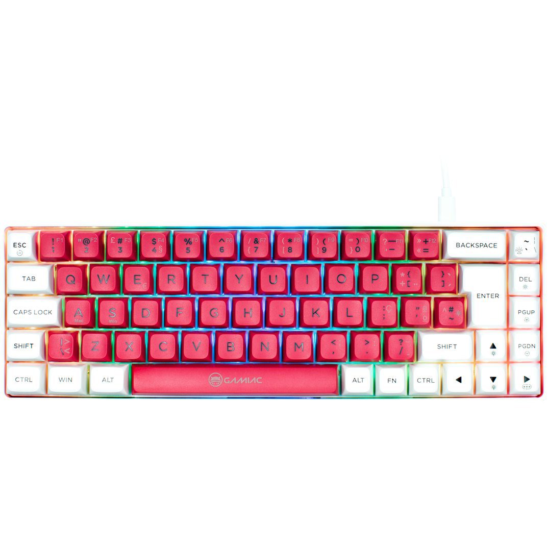 Teclado Mecânico GAMIAC TKL RGB69G SF Kailh Vermelho Branco Rosa