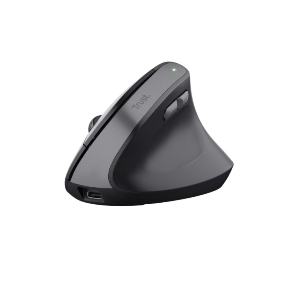 Rato Ergonomico Trust Bayo Tecnologia Silent Click - 6 Botões - Bateria recarregavel por USB-C - Preto