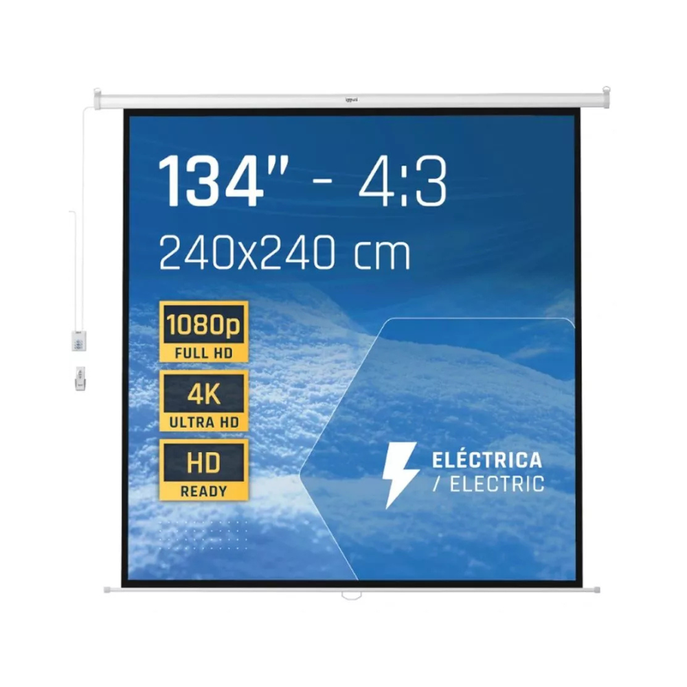 Tela de projeção elétrica Iggual 4:3 134" 240x240 cm