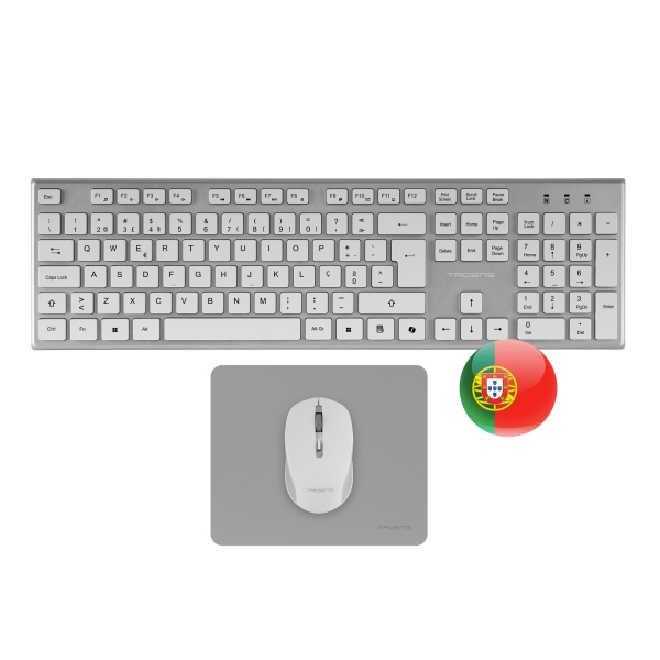 Teclado + Rato Wireless Tacens Zenith com Tapete 3200dpi Dual Link 2.4GHz Branco