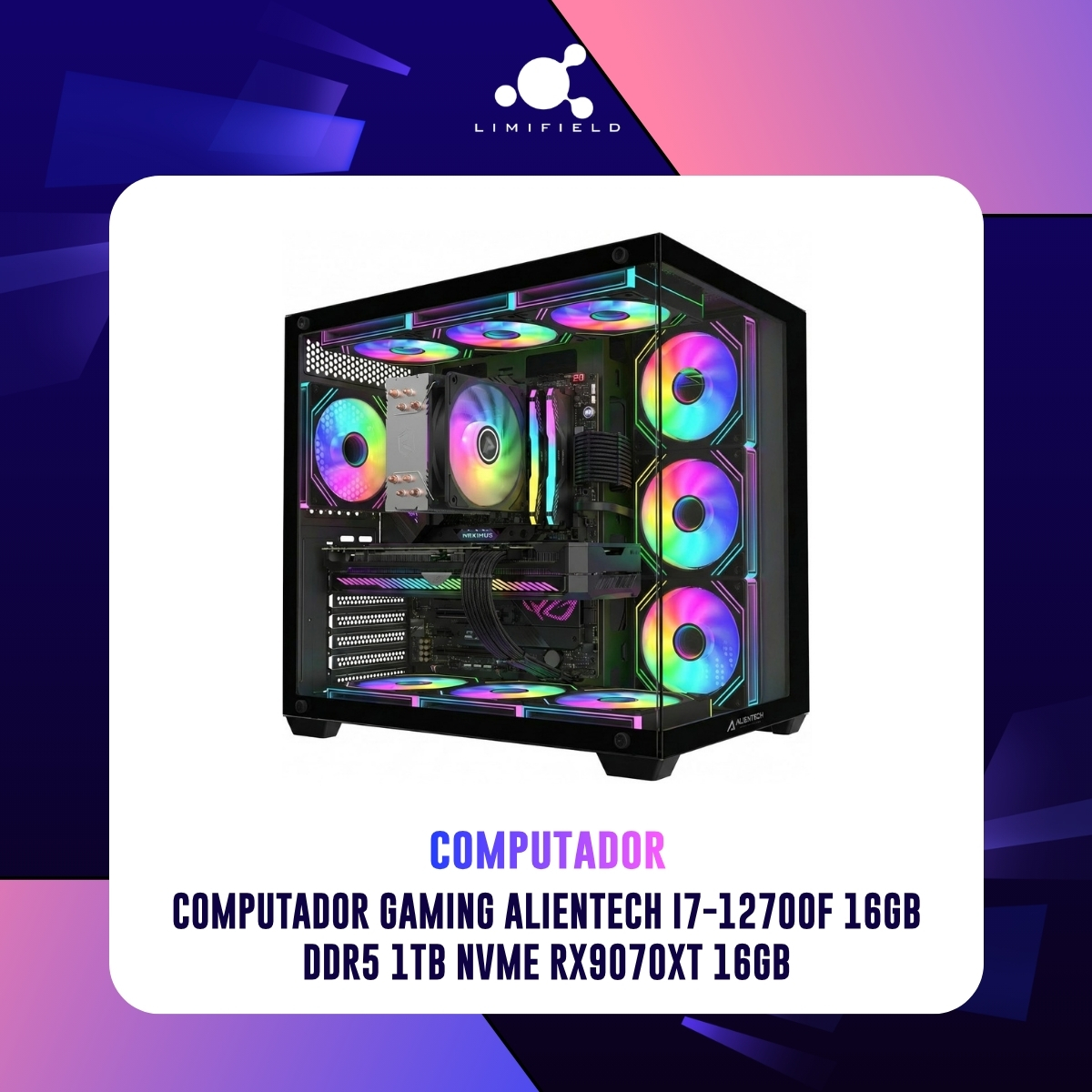 Computador Gaming Alientech I7-12700F 16Gb Ddr5 1Tb Nvme RX9070XT 16Gb