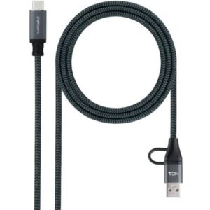 Cabo USB 3.2 Tipo-C Nanocable 10.01.4111-L150-COMB/ USB Tipo-C Macho + USB Macho USB Tipo-C Macho Até 100W/ 20Gbps 1.5m Cinza e Preto
