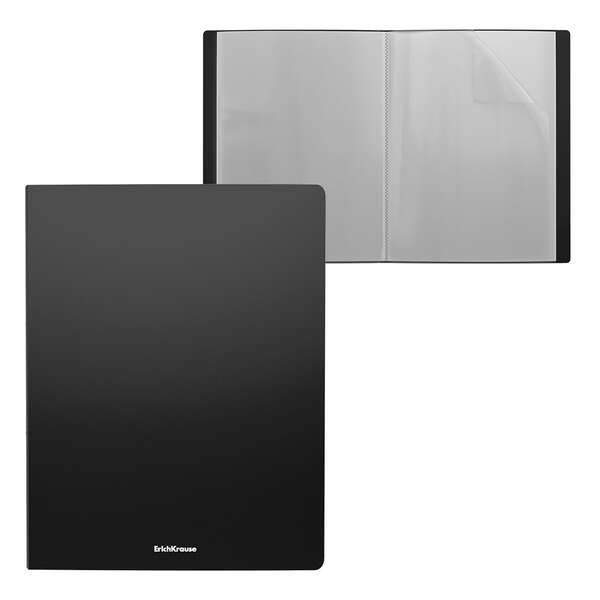Pasta de apresentação em formato A4 ErichKrause Matt Classic equipada com 30 bolsas transparentes para arquivamento e organização de documentos. Acabamento mate na cor preta