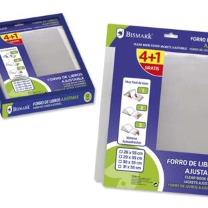 Pack de 5 Forras Bismark para Livros de 310mm em polipropileno Aba ajustável Fácil de forrar em 3 passos Não necessita de cortar nem de utilizar fita adesiva Transparente