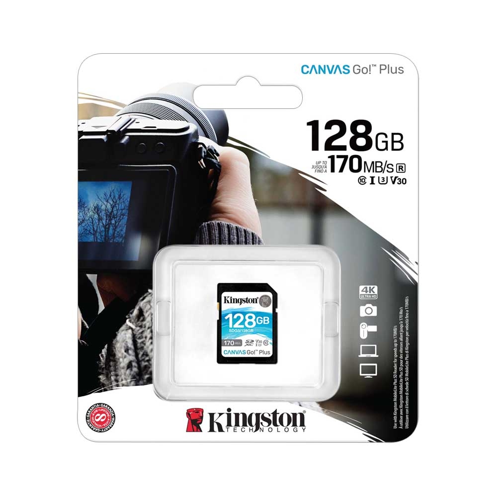 Cartão SDXC Kingston Canvas Go Plus 128GB Gen4 200MB/s C10 UHS-I U3 V30