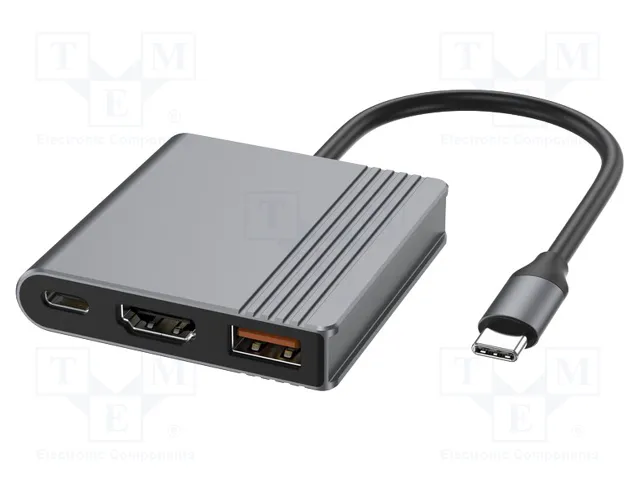 Adaptador Multiportas GEMBIRD USB-C 3 em 1 – USB-A HDMI 4K e USB-C PD 90 W